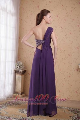 One Shoulder Purple Chiffon Prom Dress Beading