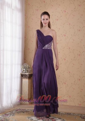 One Shoulder Purple Chiffon Prom Dress Beading