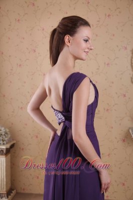 One Shoulder Purple Chiffon Prom Dress Beading