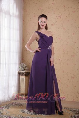 One Shoulder Purple Chiffon Prom Dress Beading