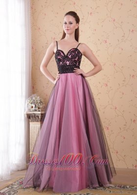 Spaghetti Straps Tulle Rose Pink Lace Prom Dress