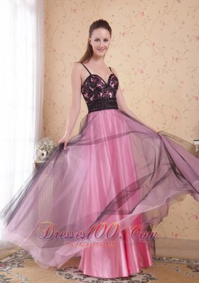 Spaghetti Straps Tulle Rose Pink Lace Prom Dress