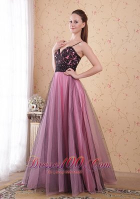 Spaghetti Straps Tulle Rose Pink Lace Prom Dress