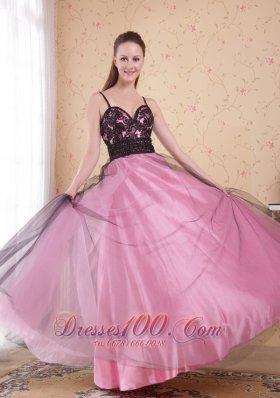 Spaghetti Straps Tulle Rose Pink Lace Prom Dress