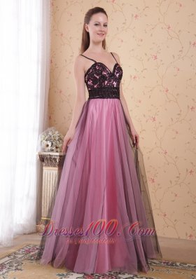 Spaghetti Straps Tulle Rose Pink Lace Prom Dress