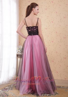 Spaghetti Straps Tulle Rose Pink Lace Prom Dress