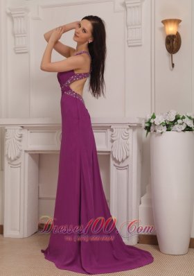 Asymmetrical Fuchsia Brush Train Pageant Dress