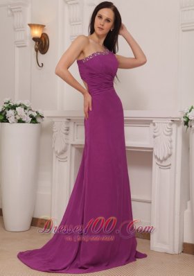 Asymmetrical Fuchsia Brush Train Pageant Dress