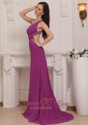 Asymmetrical Fuchsia Brush Train Pageant Dress