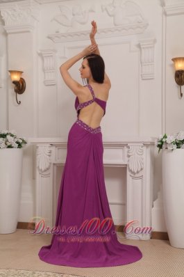 Asymmetrical Fuchsia Brush Train Pageant Dress