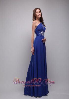 Beading One Shoulder Blue Prom Dress Chiffon