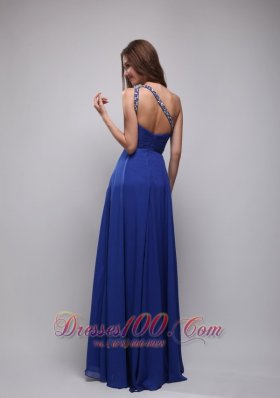 Beading One Shoulder Blue Prom Dress Chiffon