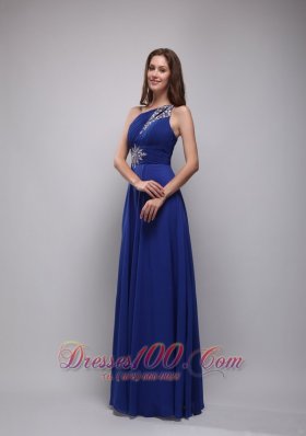 Beading One Shoulder Blue Prom Dress Chiffon