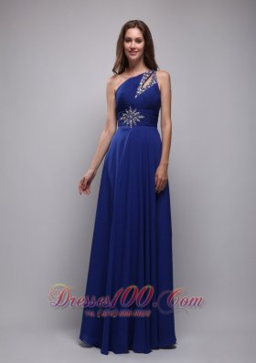 Beading One Shoulder Blue Prom Dress Chiffon