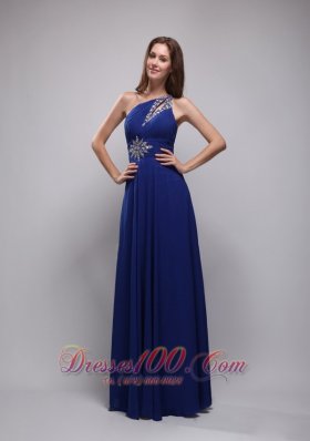 Beading One Shoulder Blue Prom Dress Chiffon