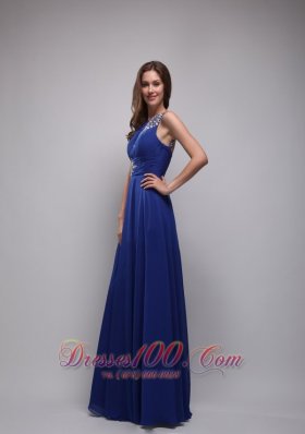 Beading One Shoulder Blue Prom Dress Chiffon