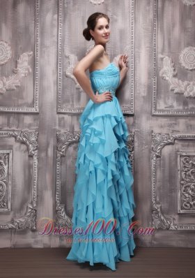 Ruffles Aqua Blue Prom Holiday Gown Beading Empire