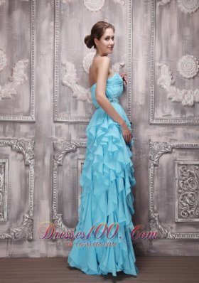 Ruffles Aqua Blue Prom Holiday Gown Beading Empire