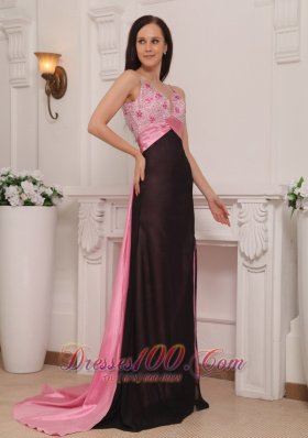 Pink and Black Straps Beading Prom Dress Evening Brush