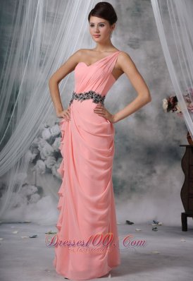 Light Pink One Shoulder Evening Dress Ruffled