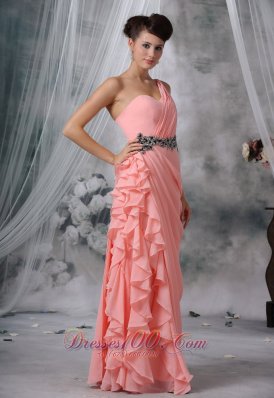 Light Pink One Shoulder Evening Dress Ruffled