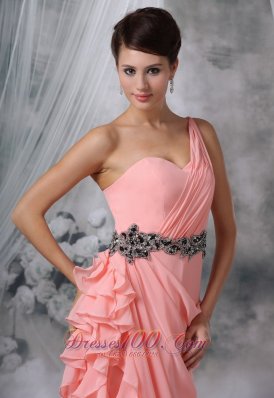 Light Pink One Shoulder Evening Dress Ruffled