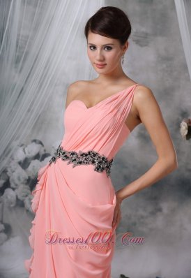 Light Pink One Shoulder Evening Dress Ruffled