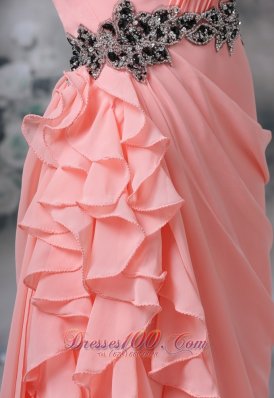 Light Pink One Shoulder Evening Dress Ruffled