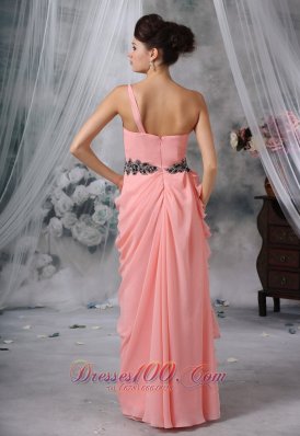 Light Pink One Shoulder Evening Dress Ruffled