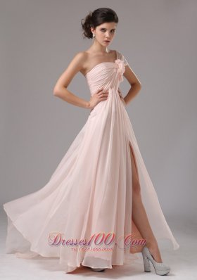 Cap Sleeve Light Pink High Slit Evening Dress