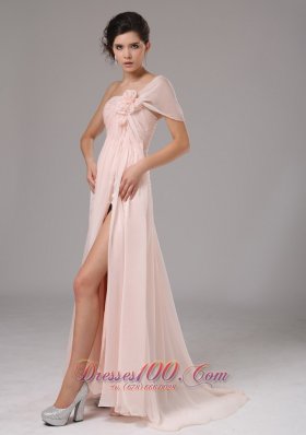 Cap Sleeve Light Pink High Slit Evening Dress