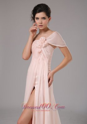 Cap Sleeve Light Pink High Slit Evening Dress