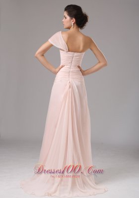 Cap Sleeve Light Pink High Slit Evening Dress