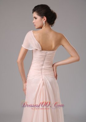 Cap Sleeve Light Pink High Slit Evening Dress