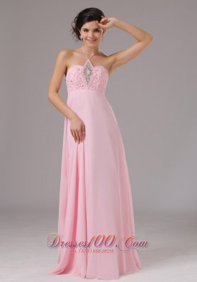 Halter Baby Pink Beaded Prom Dress 2013