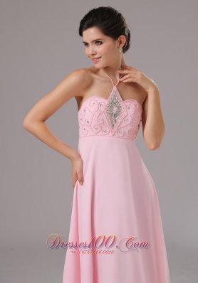 Halter Baby Pink Beaded Prom Dress 2013