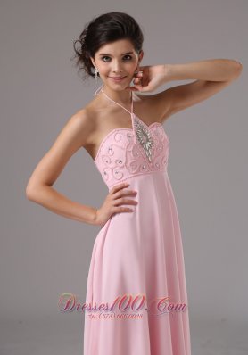 Halter Baby Pink Beaded Prom Dress 2013