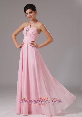 Halter Baby Pink Beaded Prom Dress 2013