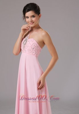 Halter Baby Pink Beaded Prom Dress 2013