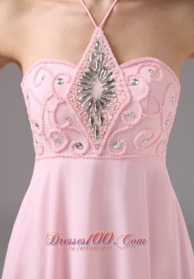 Halter Baby Pink Beaded Prom Dress 2013