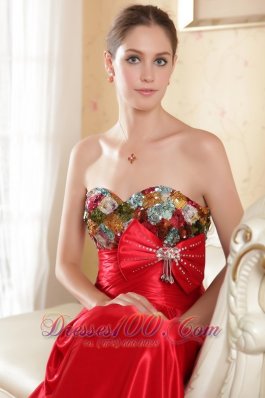 Bow Red Court Train Evening Dress Beaded