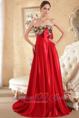 Bow Red Court Train Evening Dress Beaded