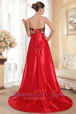 Bow Red Court Train Evening Dress Beaded