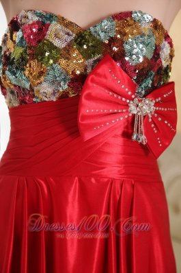 Bow Red Court Train Evening Dress Beaded