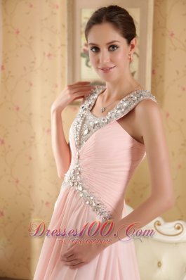 Baby Pink Straps Ruch Evening Dress Court Beads