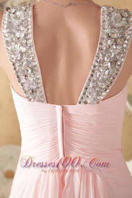 Baby Pink Straps Ruch Evening Dress Court Beads