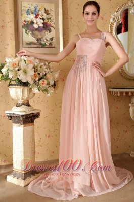 Straps Graduation Dress Court Train Baby Pink