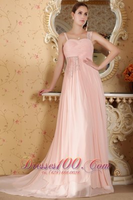 Straps Graduation Dress Court Train Baby Pink