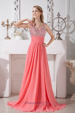 Brush Spaghetti Straps Watermelon Homecoming Gown