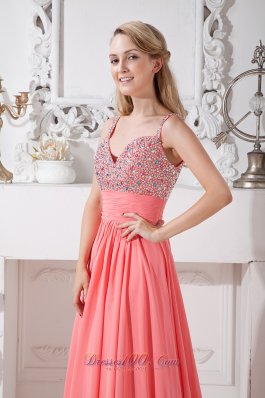 Brush Spaghetti Straps Watermelon Homecoming Gown